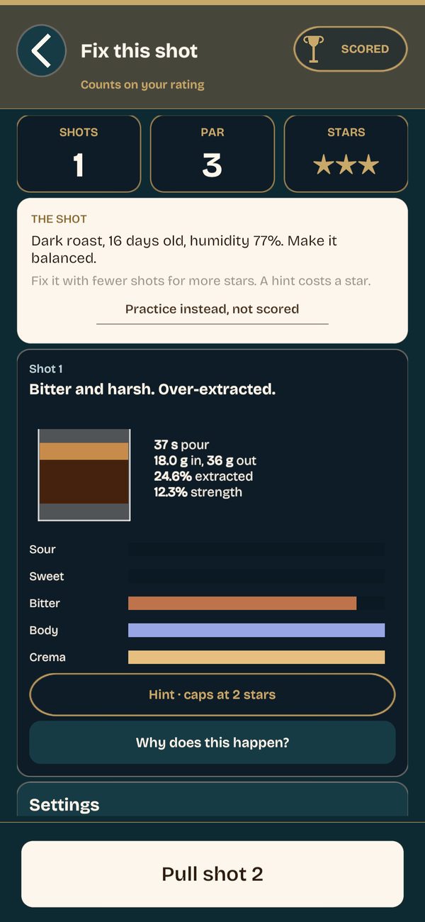 Fix this shot, a scored espresso challenge